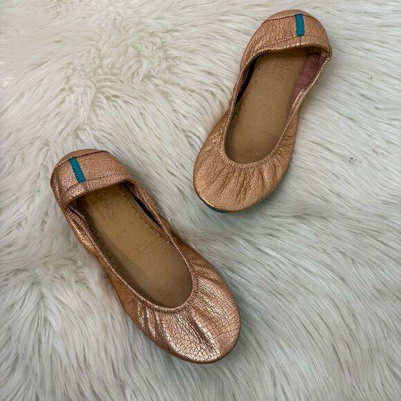 [Tieks] Rose Gold Glam Ballet Flats with Teal Detail - Size 7 - Picture 1 of 7